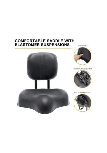 Sarissa Sırt Destekli Arkalıklı Ayarlamalı Geniş Elektrikli Bisiklet Selesi Koltuğu Siyah