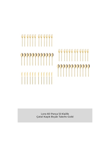 Emsan Lora Parlak Gold 60 Parça 12 Kişilik Çatal Kaşık Bıçak Takımı Gold