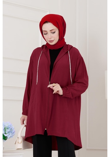 Sevitli Kapüşonlu Fermuarlı Zeze Kap-bordo-5157 Bordo