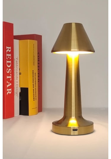Şapkalı Mantar Model Gold Altın Renk Dokunmatik Şarjlı Masa Lambası Gold