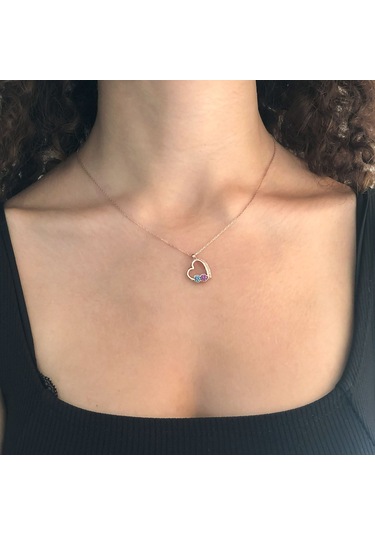 Ferizz Zirkon Taşlı Rose Kalp Şekilli Gümüş Kolye Gk-307
