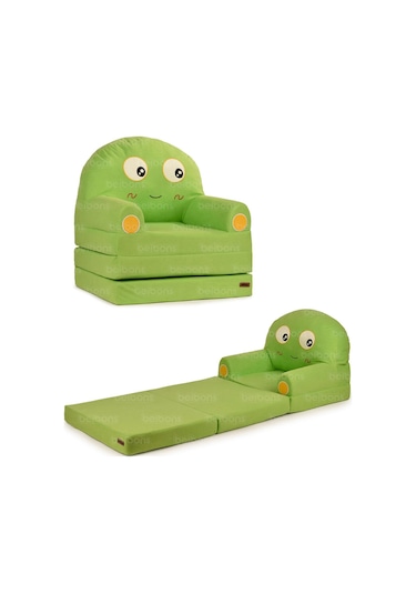 Portatif Katlanabilir Sevimli Çocuk Koltuğu - 3 Katlı Çocuk Yatak Koltuk - Taşınabilir Bebek Koltuğu Yeşil