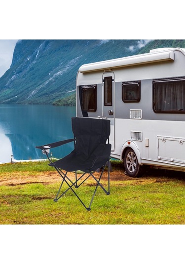 Suntek Katlanmış Kamp Sandalyesi Bahçe Piknikleri Siyah