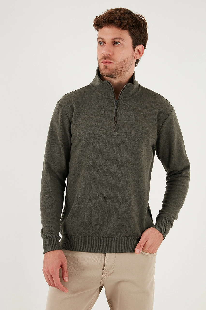 Buratti Pamuklu Regular Fit Yarım Fermuarlı Dik Yaka 2'Li Paket Erkek Kazak 456112S2 Bej-Haki