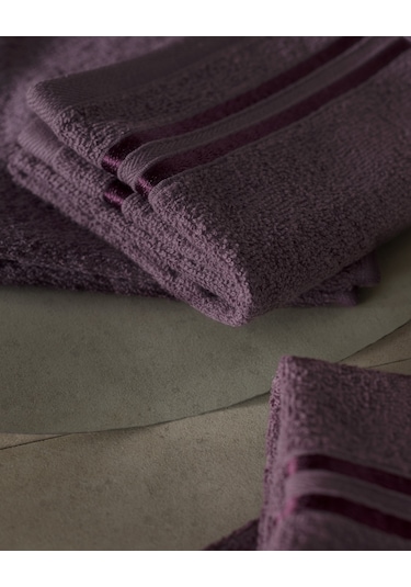 Madame Coco Maynor Bordürü Floşlu 2'li %100 Pamuk El Havlusu - Mürdüm 8684427114407 MÜRDÜM