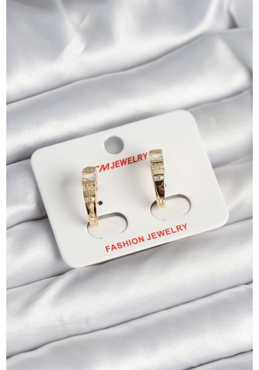 Pirinç Gold Renk Zirkon Taşlı Vintage Kadın Küpe Çok Renkli