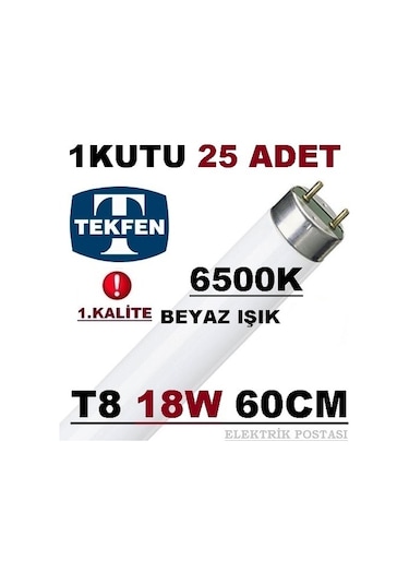 Tekfen T8 18W Eski Tip Floresan Ampul 60Cm Beyaz Işık 6500K Elp