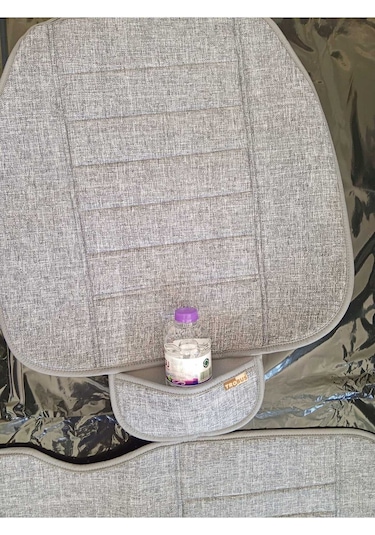 Keten Su Geçirmez Ön Arka Araba Koltuk Minderi 3'lü Oturak Cepli Gri