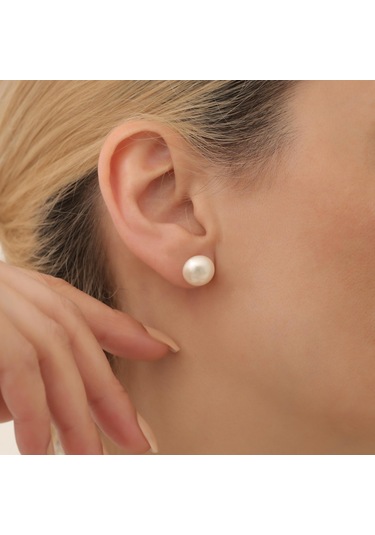 925 Ayar Gümüş Cream Tatlısu İncisi Çivi Küpe-11mm