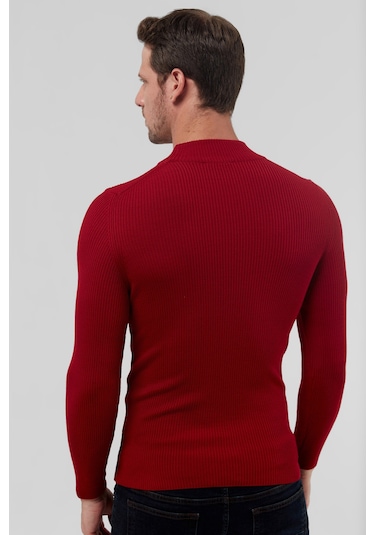 Twn Slim Fit Kırmızı Rib Örgü Kazak 5ec0606317701 601