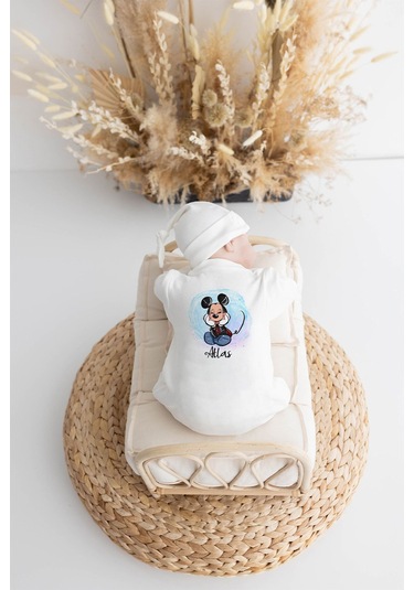 Lilabio %100 Organik Isme Özel Isimli 10lu Hastane Çıkışı Mickey Ekru