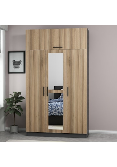 Minar Kale 3 Kapaklı 1 Aynalı 2 Ç Dolap Ve Yüklük Antrasit Dore 255cm