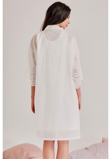 Magic Form 46108 Kadın Ekru Kendinden Brode Desenli Pamuklu Tek Sabahlık