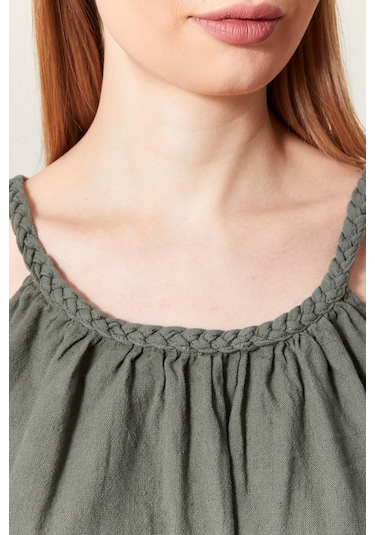 Şık Farklı Tarz Keten Işıl Bluz - Zarif Ve Modern Tasarım Haki