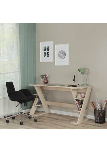 Pasific Home Lungo Raflı Çalışma Masası, Ofis Masası, 60X140 Cm, Meşe