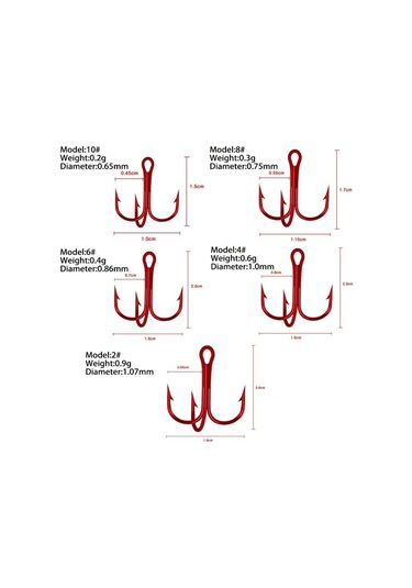 Valkyrie 50 Adet Karbon Çelik 3lü Çapa Kanca Olta İğne Seti - Kutulu - Heavy Duty Kırmızı