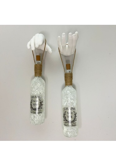 El Yapımı Heykel El Dekorlu Led Işıklı Buzlu Cam Şarap Şişesi Apl Çok Renkli