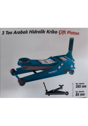 Tricraft 3 Ton Arabalı Hidrolik Kriko Çift Pistonlu