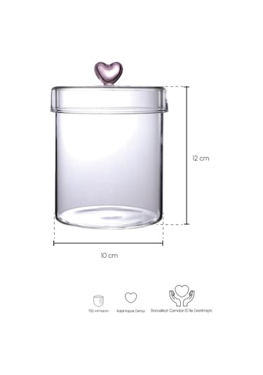 Hearts 750 Ml Borosilikat Cam Kavanoz 10x12 Cm Seffaf Şeffaf