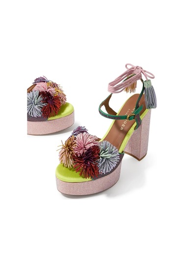 Kurt Geiger Pom Pom Tie 125 Platform Kadın Dolgu Topuk Sandalet Çok Renkli