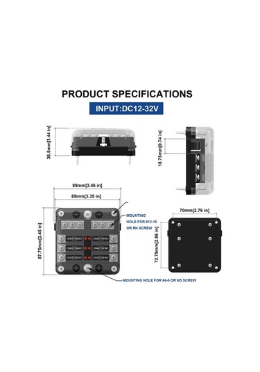 Novahub Siyah 1 Giriş 6 Çıkışlı Sigorta Kutusu - 32v Dc, 30a, Led Gösterge, Kablo Uygun 30
