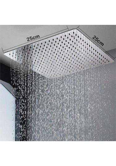 T-May Banyo Sart Kare Tepe Duş Seti Başlığı 25X25 Paslanmaz Metal Krom
