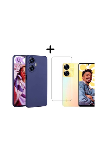 Realme C55 İle Uyumlu Kılıf Soft Yumuşak Telefon Kılıfı Ve Temperli Kırılmaz Cam Ekran Koruyucu Seti