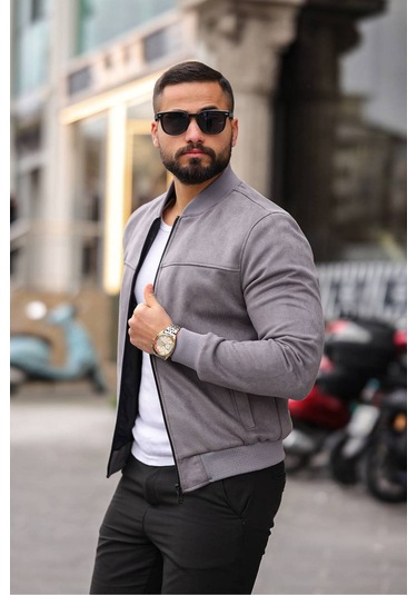 Erkek Süet Kolej Ceket Gri Süet