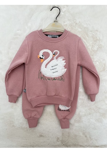 Kedi Desenli Üç İplik Takım Pembe