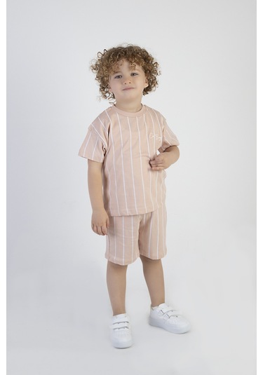 Erkek Çocuk Cool Boys Baskılı Çizgili Kısa Kollu Şortlu Alt Üst Takım 001