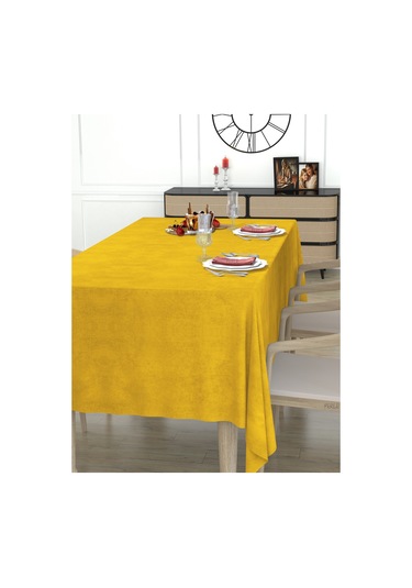 Daily Series Kadife Dokulu Güneş Sarısı Rengi Masa Örtüsü Güneş Sarısı