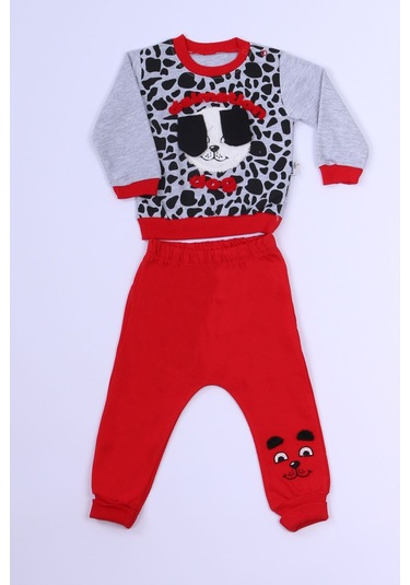 Erkek Çocuk Eşofman Takımı Kabartma Baskılı B83 Kırmızı