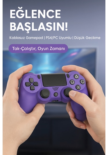 Yeni Nesil Ps4 Kolu Kablosuz Şarj Edilebilir Titreşimli Mor Renk