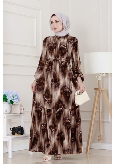 Beli Tünelli Hera Viscon Elbise-bej-5312 Bej