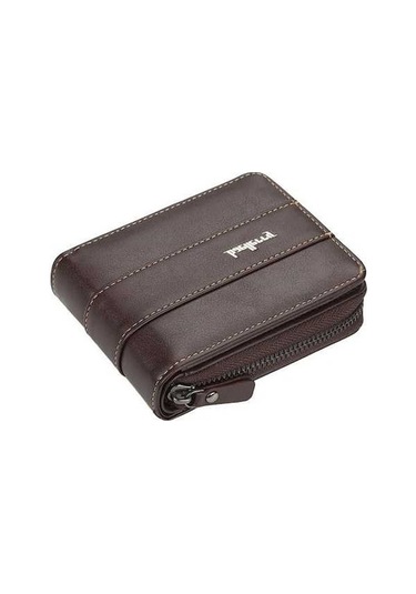 Zyzqstore Erkek Baellerry Küçük Cüzdan Toka Çoklu Kart Bozuk Para Üç Katlı Fermuarlı Koyu Kahve Koyu Kahverengi Cüzdan Koyu Kahverengi