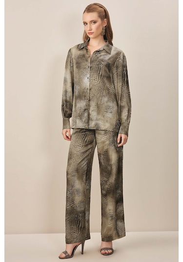 Gömlek Yaka Çok Renkli Saten Gömlek Çok Renkli