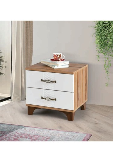 Bera Ceviz - Beyaz 2 Çekmeceli Tuğçe Komidin Ceviz - Beyaz