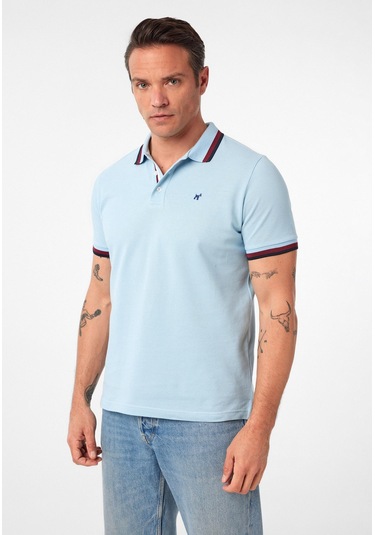 Javeir Erkek Regular Fit Çizgi Detaylı Polo Yaka T-shirt Bebe Mavisi