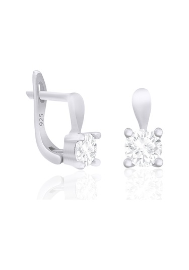 Gümüş Tektaş Küpe 925 Ayar Kadın Tek Taş Küpe St318