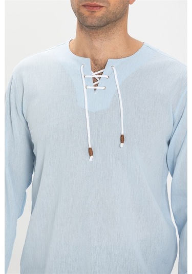 Uzun Kol Şile Bezi Zımbalı Erkek Tshirt Buz Mavi 3027