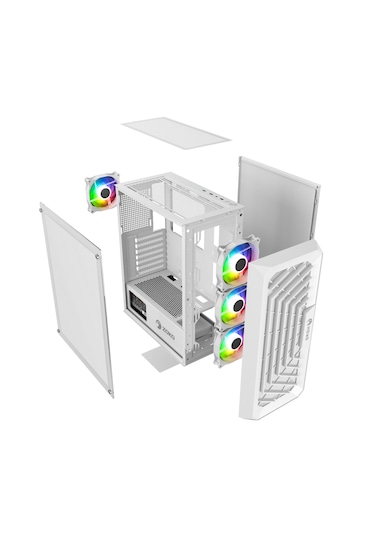 Zoko Chiko White 4x12 CM ARGB Fan Mesh Panel Temperli Cam Bilgisayar Kasası