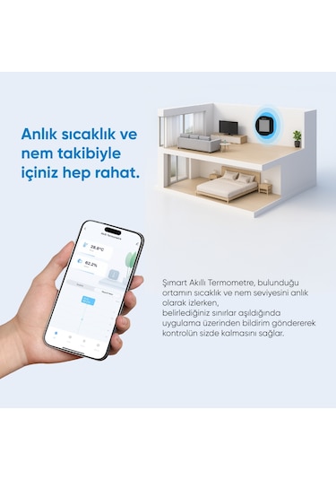 Akıllı Termometre Wi-fi Bağlantılı Sıcaklık Ve Nem Ölçer, Uygulama Destekli