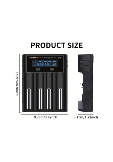 Xuweiwei Powerkan D4 4 Yuvalı Evrensel Pil Şarj Cihazı Lcd Ekran Usb Bağlantı Kısa Devre Koruma Lityum Ni-mh