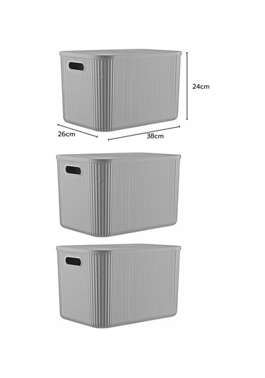 3'lü Set Çok Amaçlı Düzenleyici Depolama Kutusu Gri 21lt