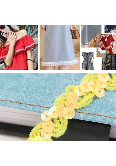 Rogfer Zp0003015 Dalga Şekli Payetler Dantel Kemer Dıy Giyim Aksesuarları, Uzunluk: 25m, Genişlik: 1.5cm Sarı