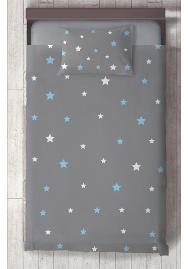 Mekta Home Bebek Ve Çocuk Odası Mavi Ve Beyaz Yıldız Desenli Çerçeveli Yatak Örtüsü Renkli