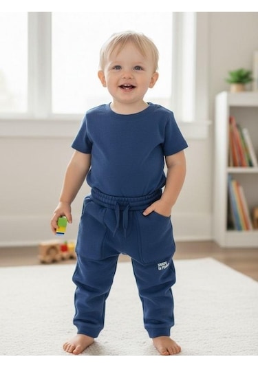 Zekids Erkek Çocuk Cepli Jogger Eşofman Alt-16386 Mavi