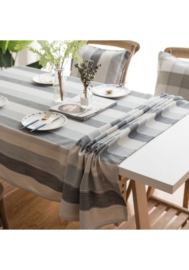 Dikdörtgen Çizgili Sehpa Yuvarlak Masa Yemek Masası İçin Örtü Bezi Havlu, Boyut: 135x200cm Gri Çizgili Gri