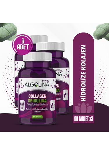 Algolina Collagen+Spirulina Takviye Edici Gıda 1260 Mg 3 x 60 Tablet