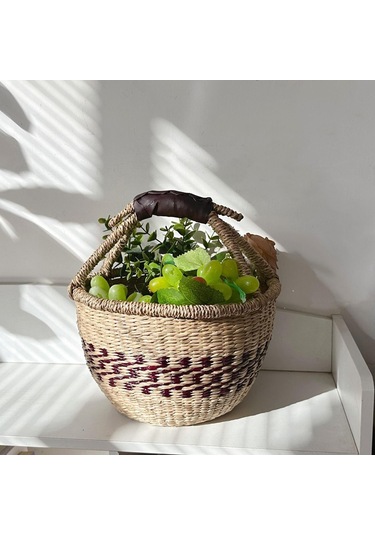 Homyl El Dokuması Piknik Sepeti Açık Seyahat Pazarı Için Kahverengi